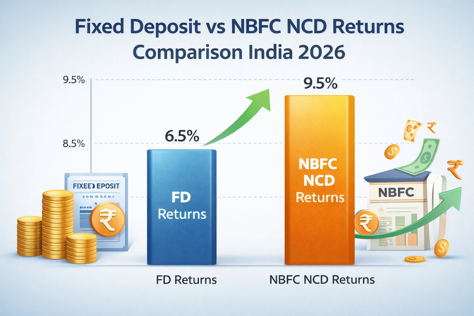 Fixed deposit vs NBFC NCD returns comparison chart India 2026